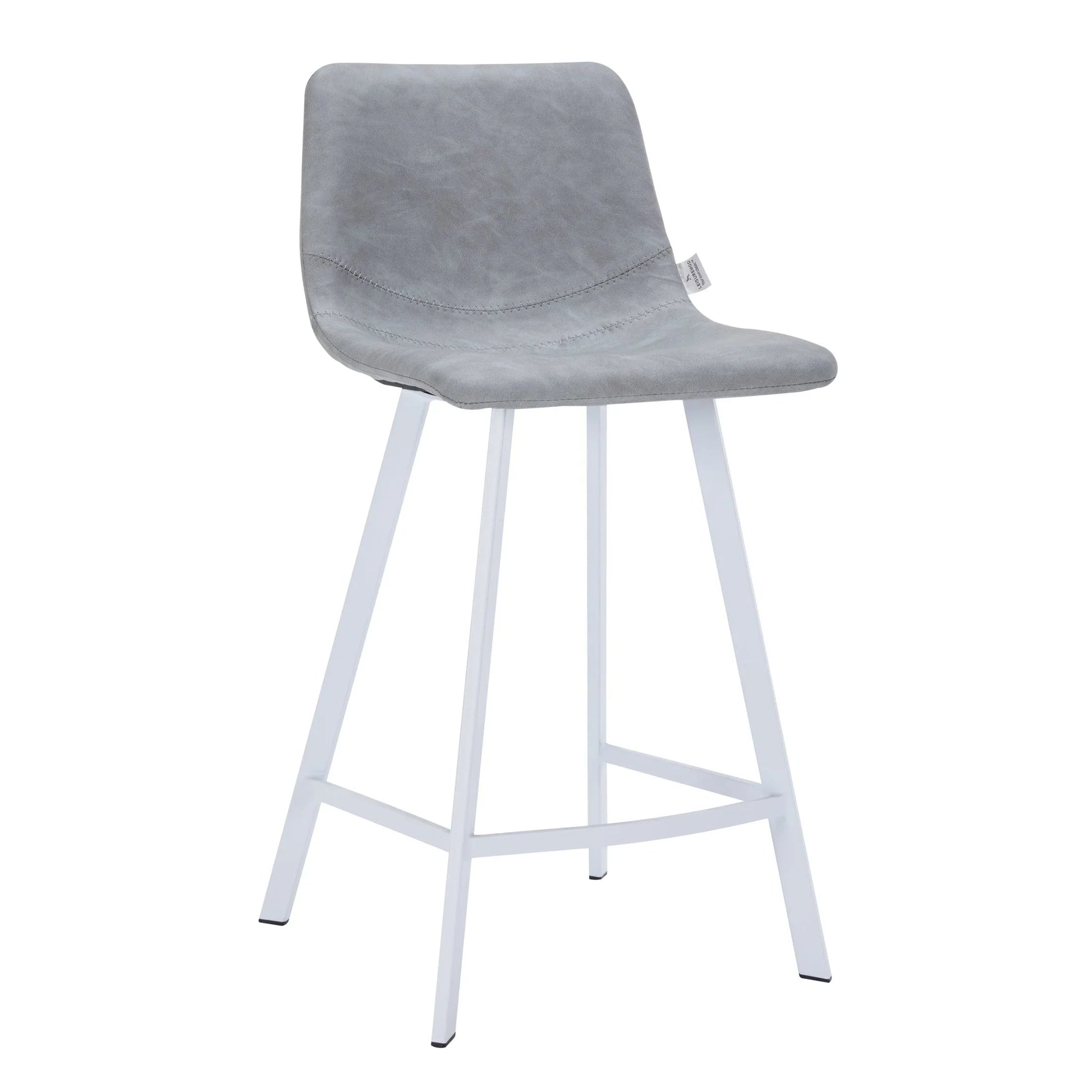 Elland 35” Counter Stool in Leather Padded Seat in White Stainless Steel - Elax Furniture