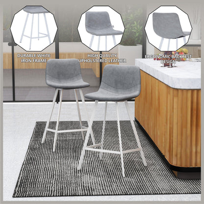 Elland 35” Counter Stool in Leather Padded Seat in White Stainless Steel - Elax Furniture