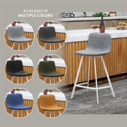 Elland 35” Counter Stool in Leather Padded Seat in White Stainless Steel - Elax Furniture