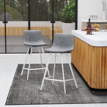 Elland 35” Counter Stool in Leather Padded Seat in White Stainless Steel - Elax Furniture