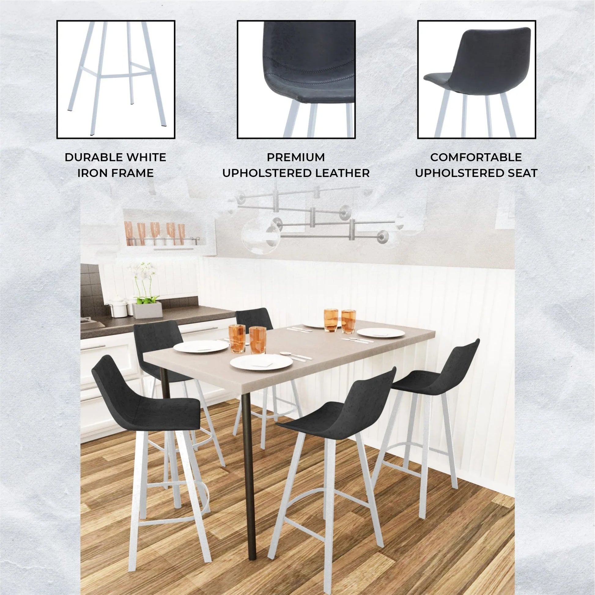 Elland 41" Leather Counter Height Barstool with Stainless Steel Legs and Footrest - Elax Furniture