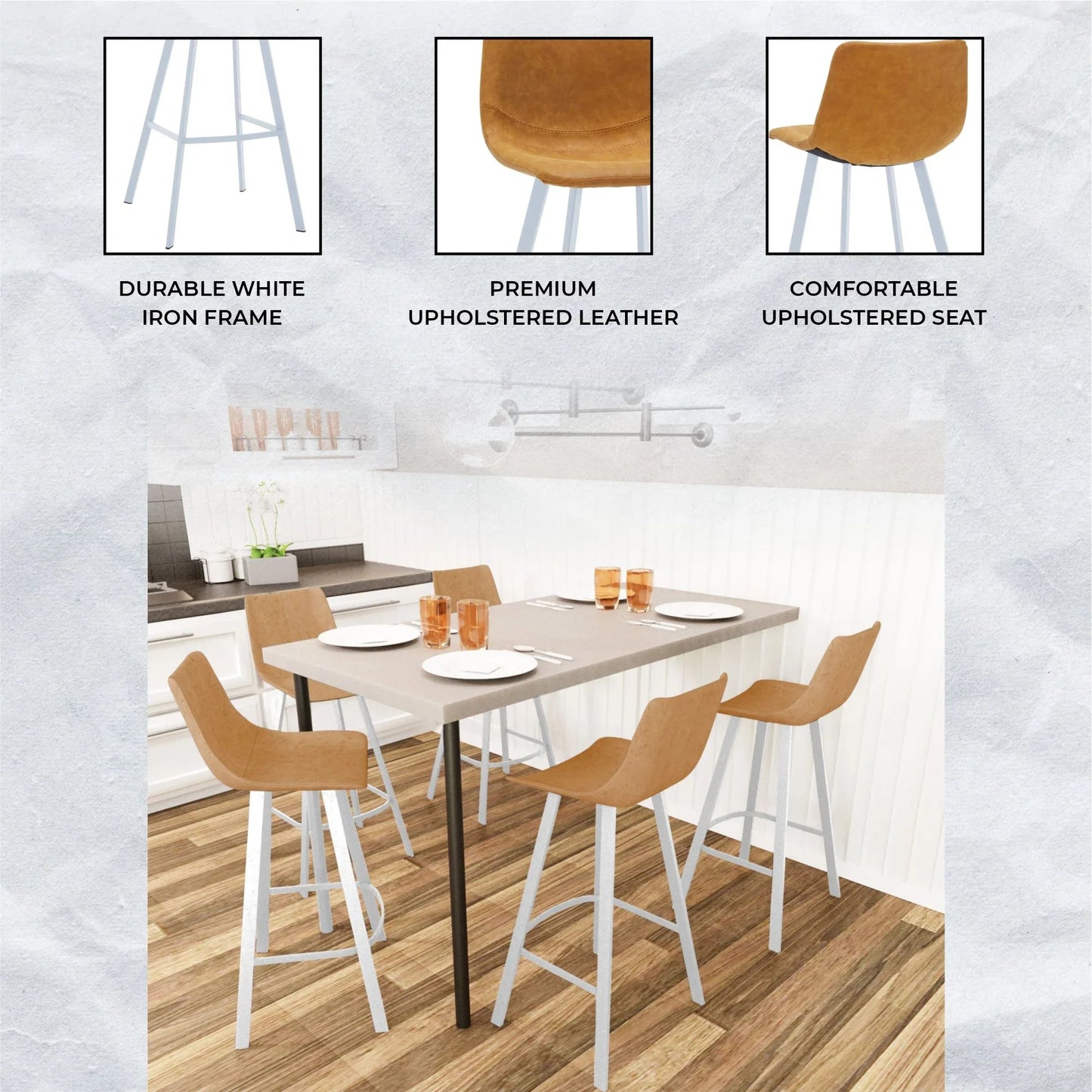 Elland 41" Leather Counter Height Barstool with Stainless Steel Legs and Footrest - Elax Furniture
