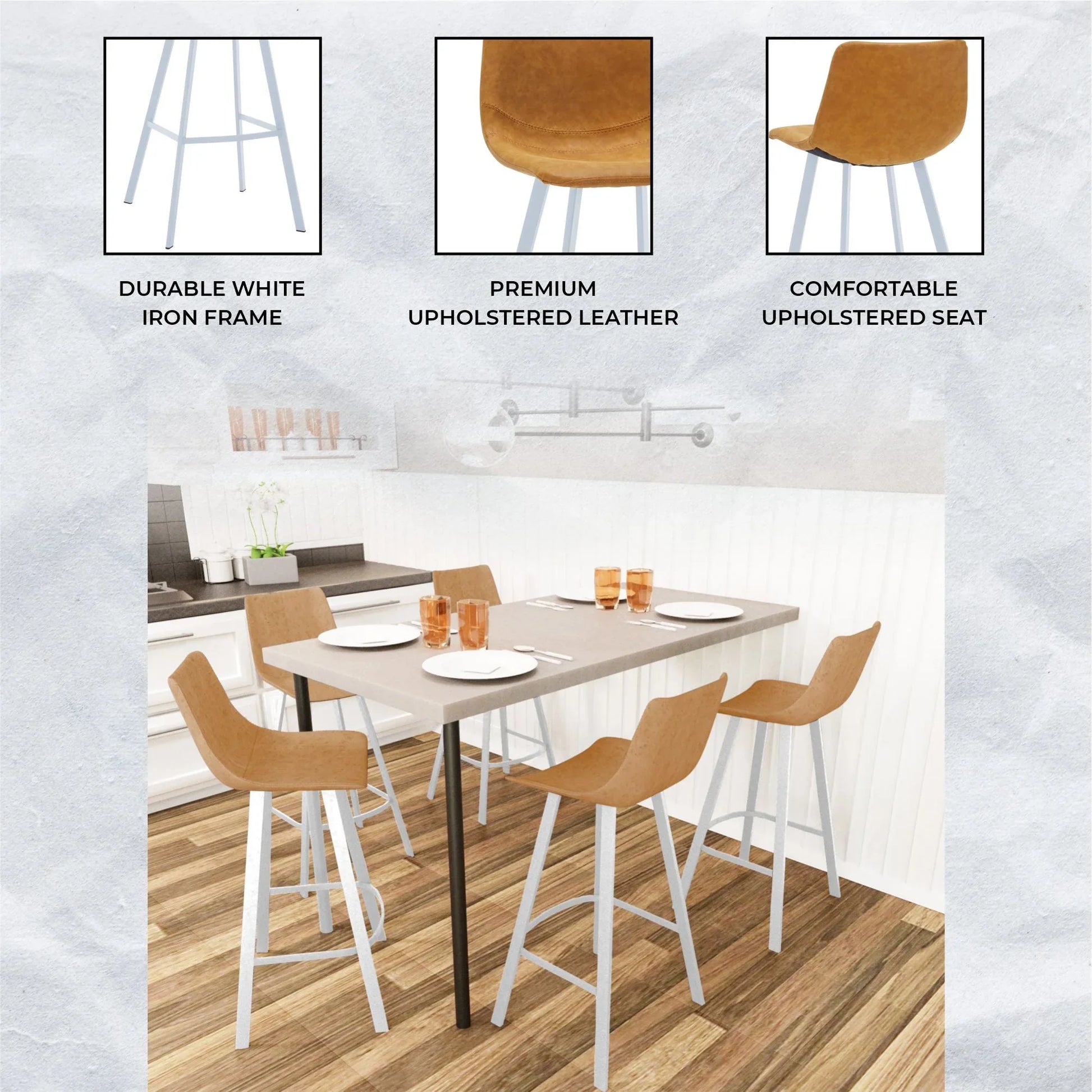 Elland 41" Leather Counter Height Barstool with Stainless Steel Legs and Footrest - Elax Furniture