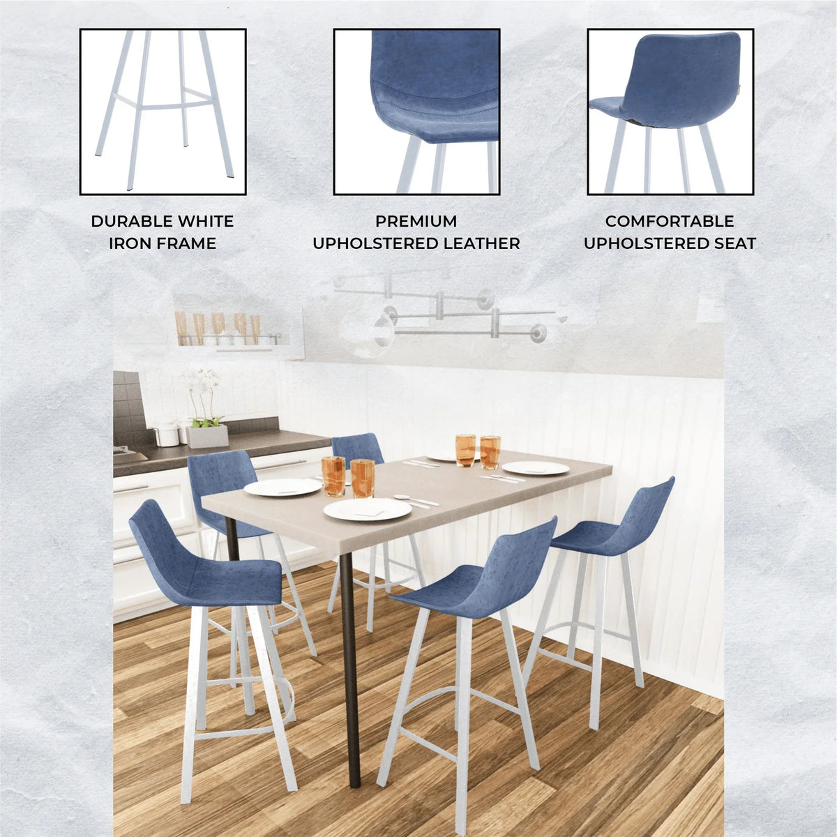Elland 41" Leather Counter Height Barstool with Stainless Steel Legs and Footrest - Elax Furniture