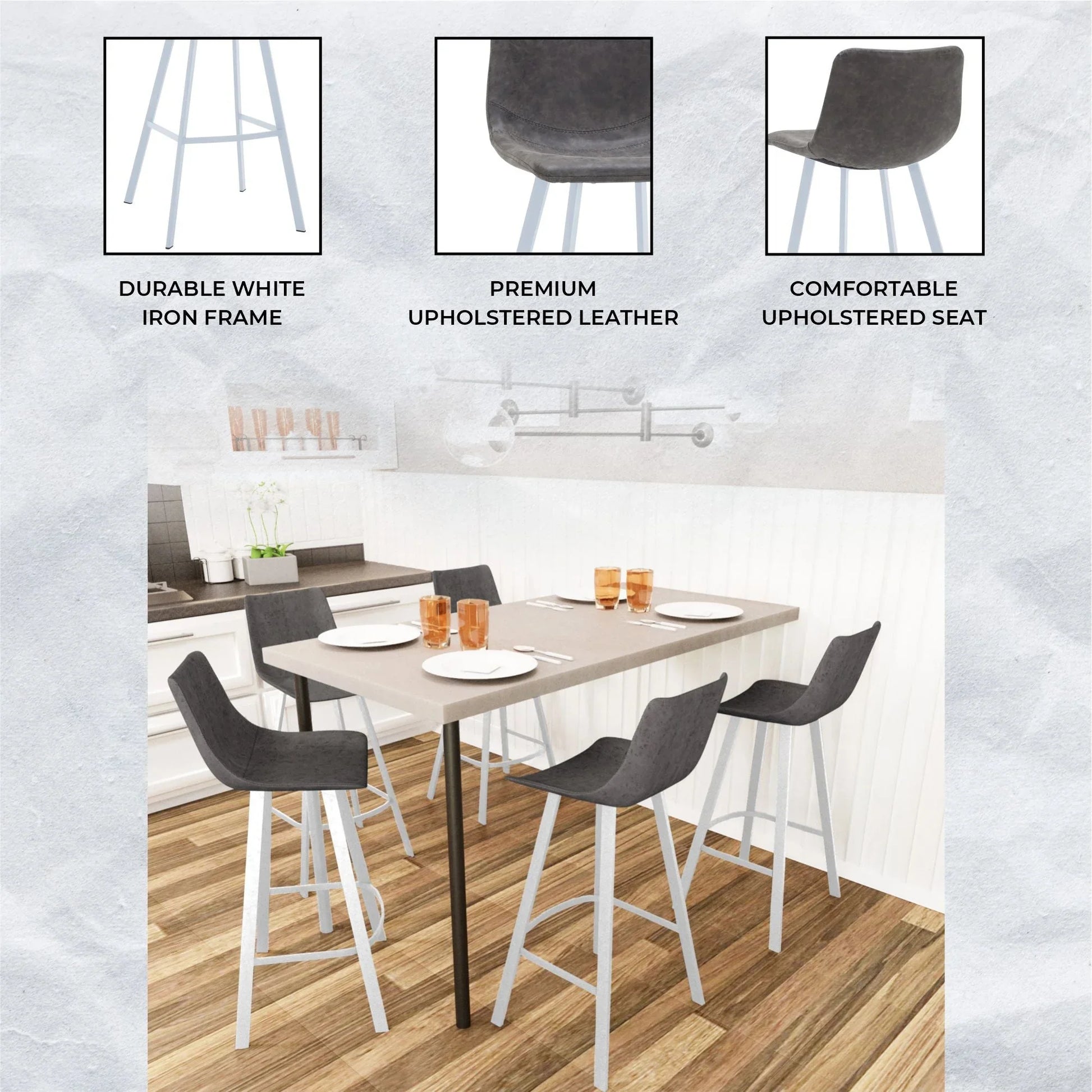 Elland 41" Leather Counter Height Barstool with Stainless Steel Legs and Footrest - Elax Furniture