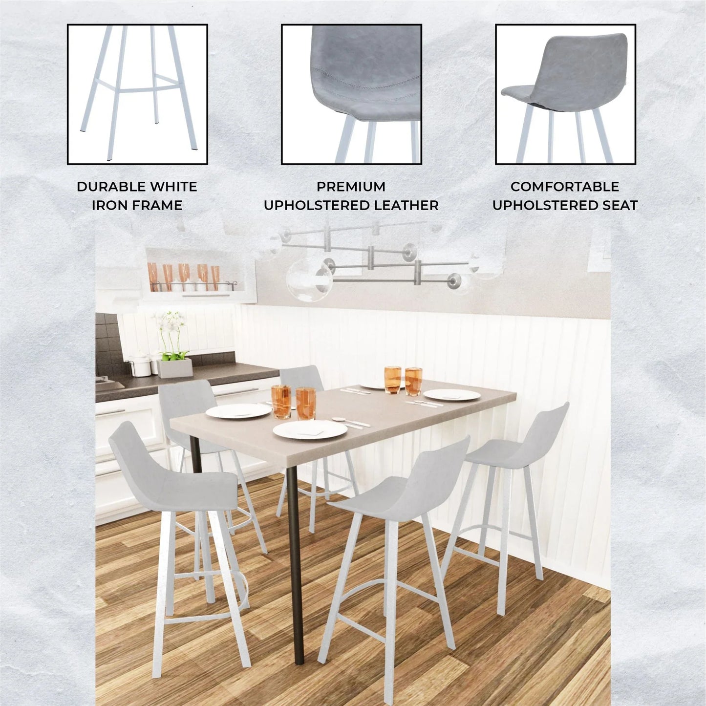 Elland 41" Leather Counter Height Barstool with Stainless Steel Legs and Footrest - Elax Furniture