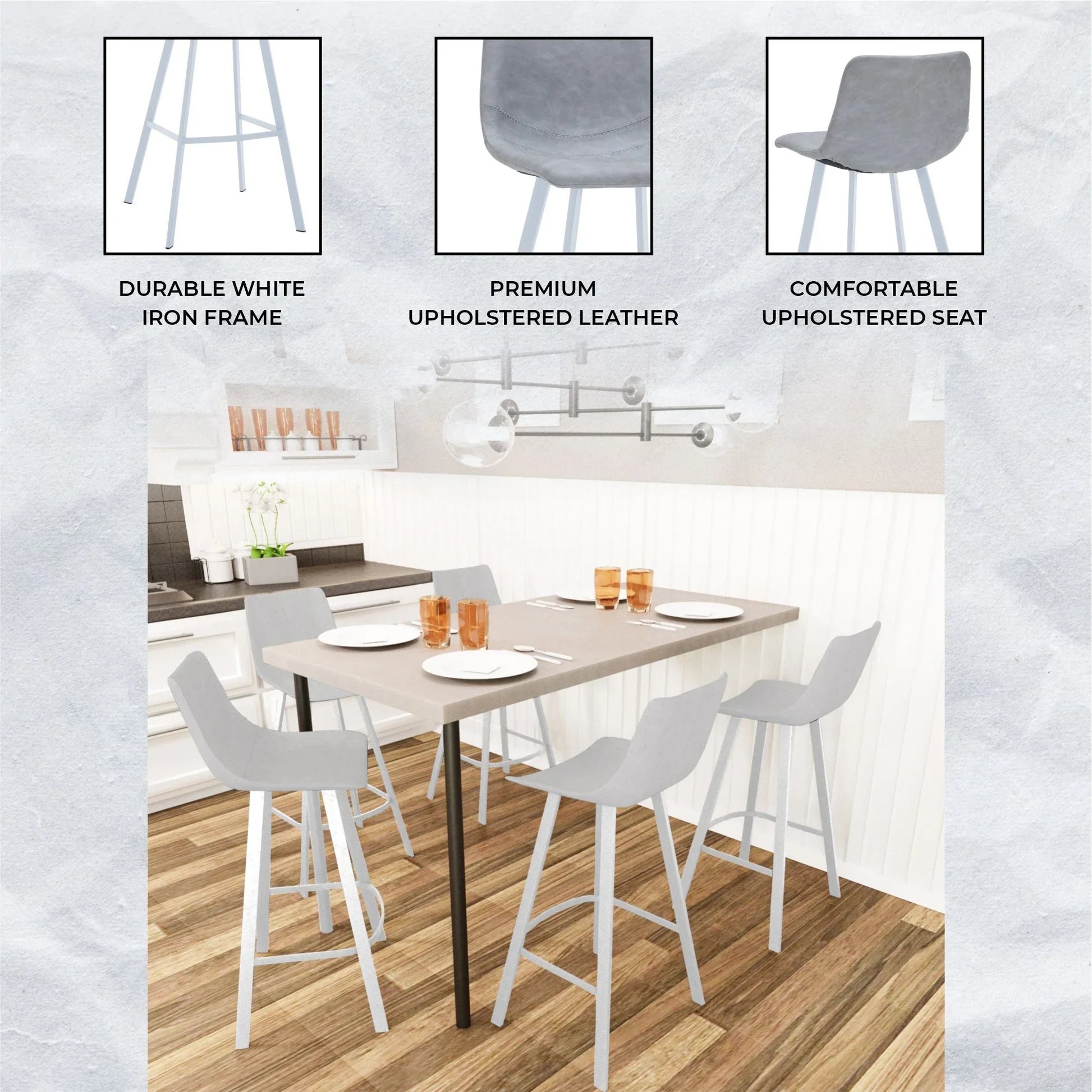 Elland 41" Leather Counter Height Barstool with Stainless Steel Legs and Footrest - Elax Furniture