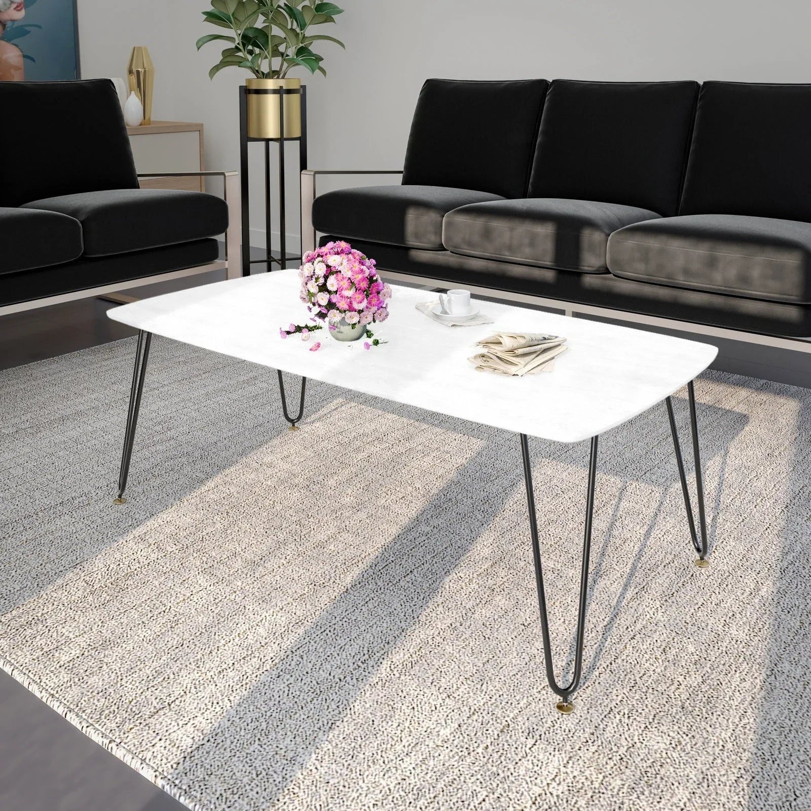 Elmwood Rectangular Coffee Table with Ash Wood Tabletop in Iron - Elax Furniture