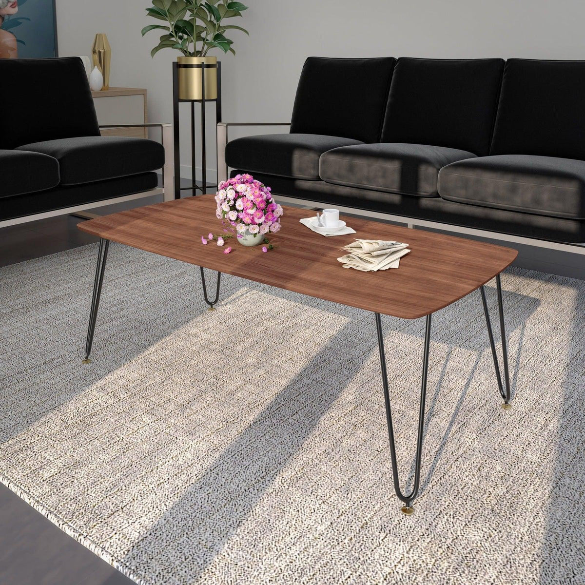 Elmwood Rectangular Coffee Table with Ash Wood Tabletop in Iron - Elax Furniture