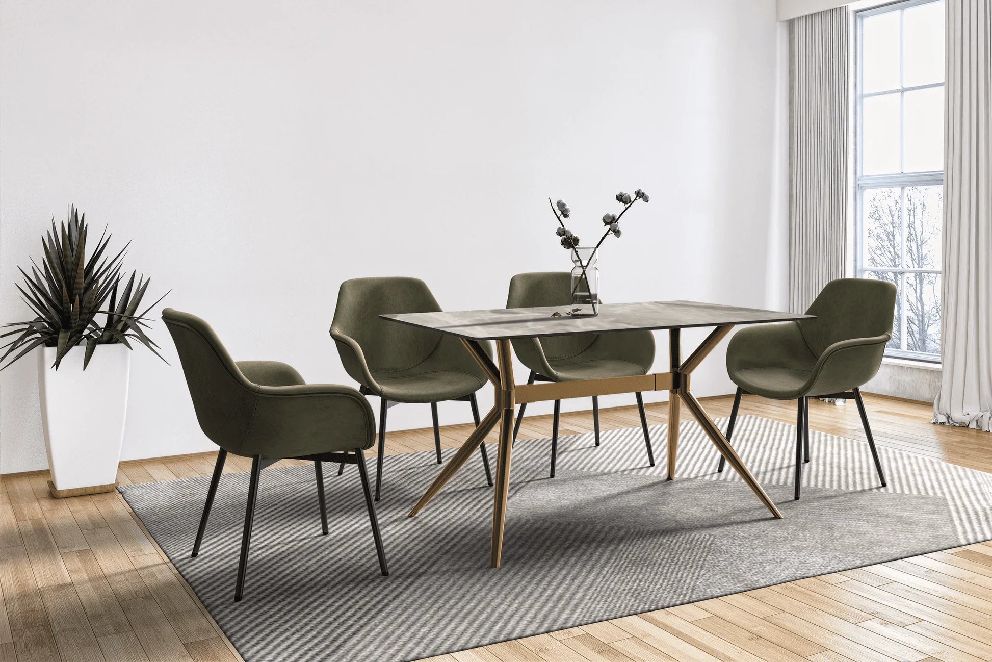 Elega Rectangular Dining Table with Sintered Stone or Glass Rectangular Top and Stainless Steel Base - Elax Furniture