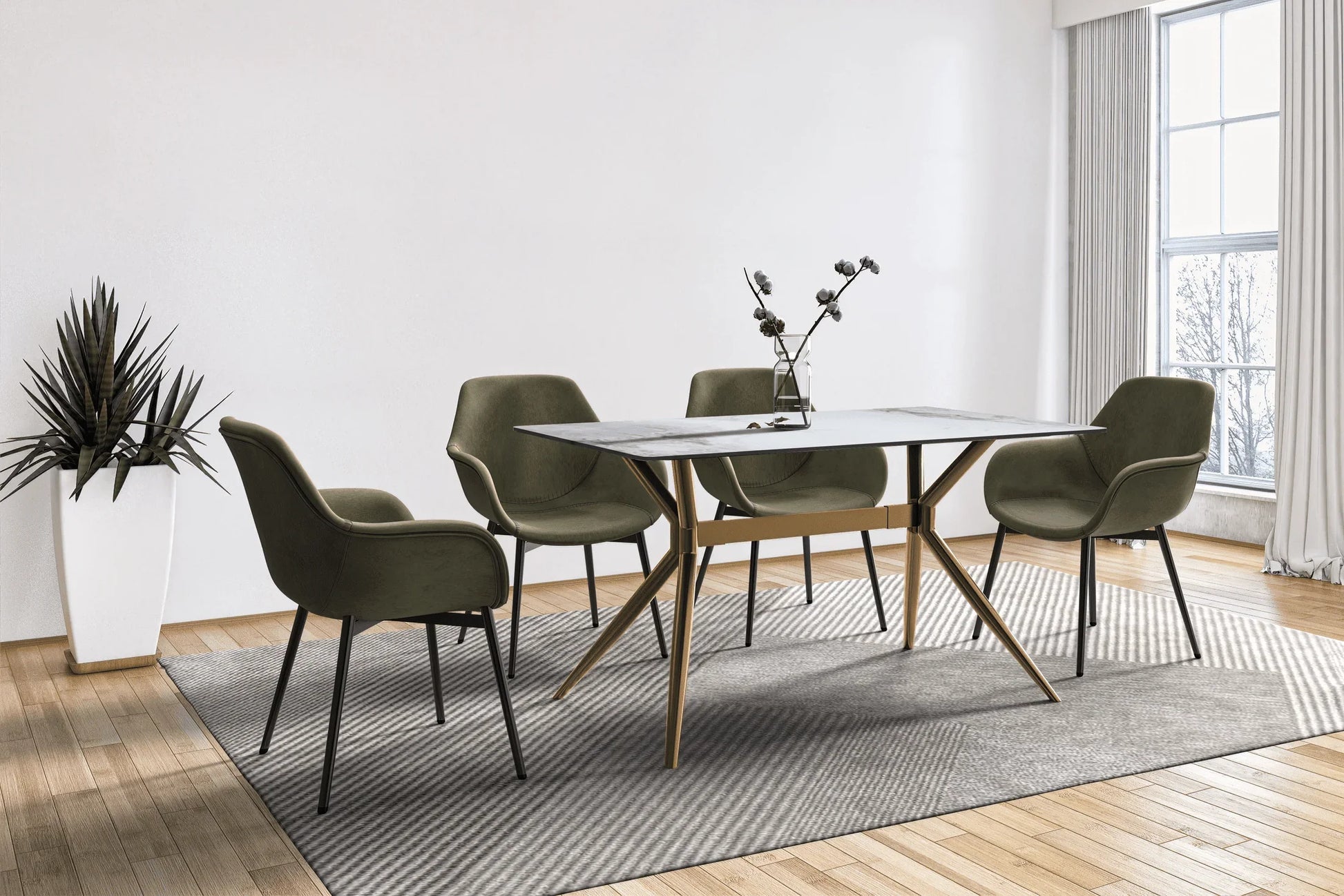 Elega Rectangular Dining Table with Sintered Stone or Glass Rectangular Top and Stainless Steel Base - Elax Furniture