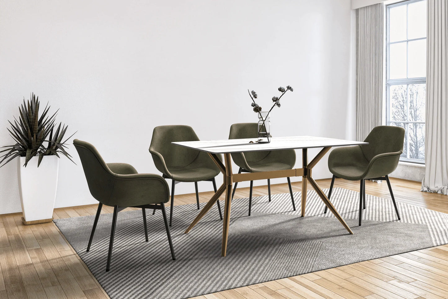 Elega Rectangular Dining Table with Sintered Stone or Glass Rectangular Top and Stainless Steel Base - Elax Furniture