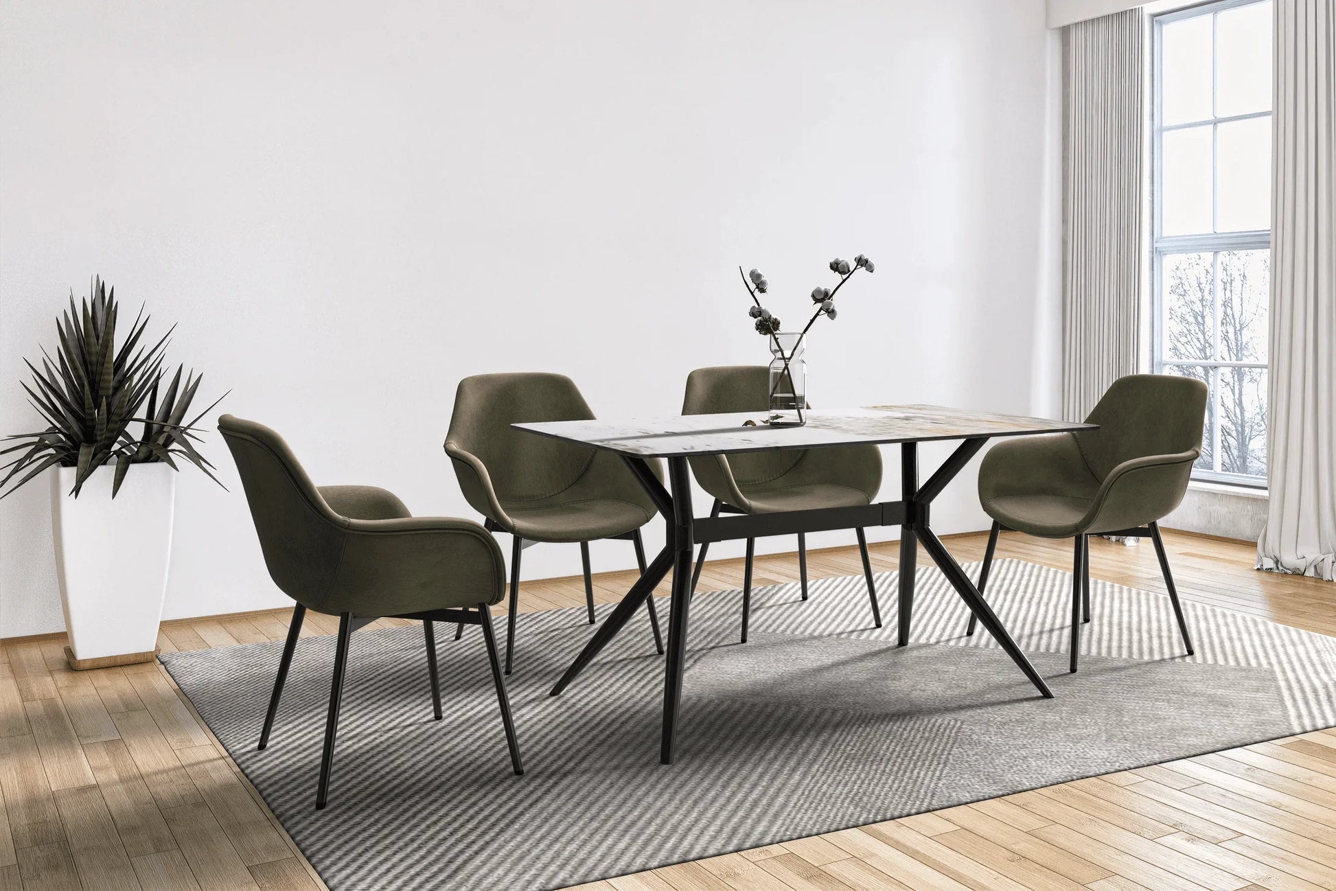 Elega Rectangular Dining Table with Sintered Stone or Glass Rectangular Top and Stainless Steel Base - Elax Furniture