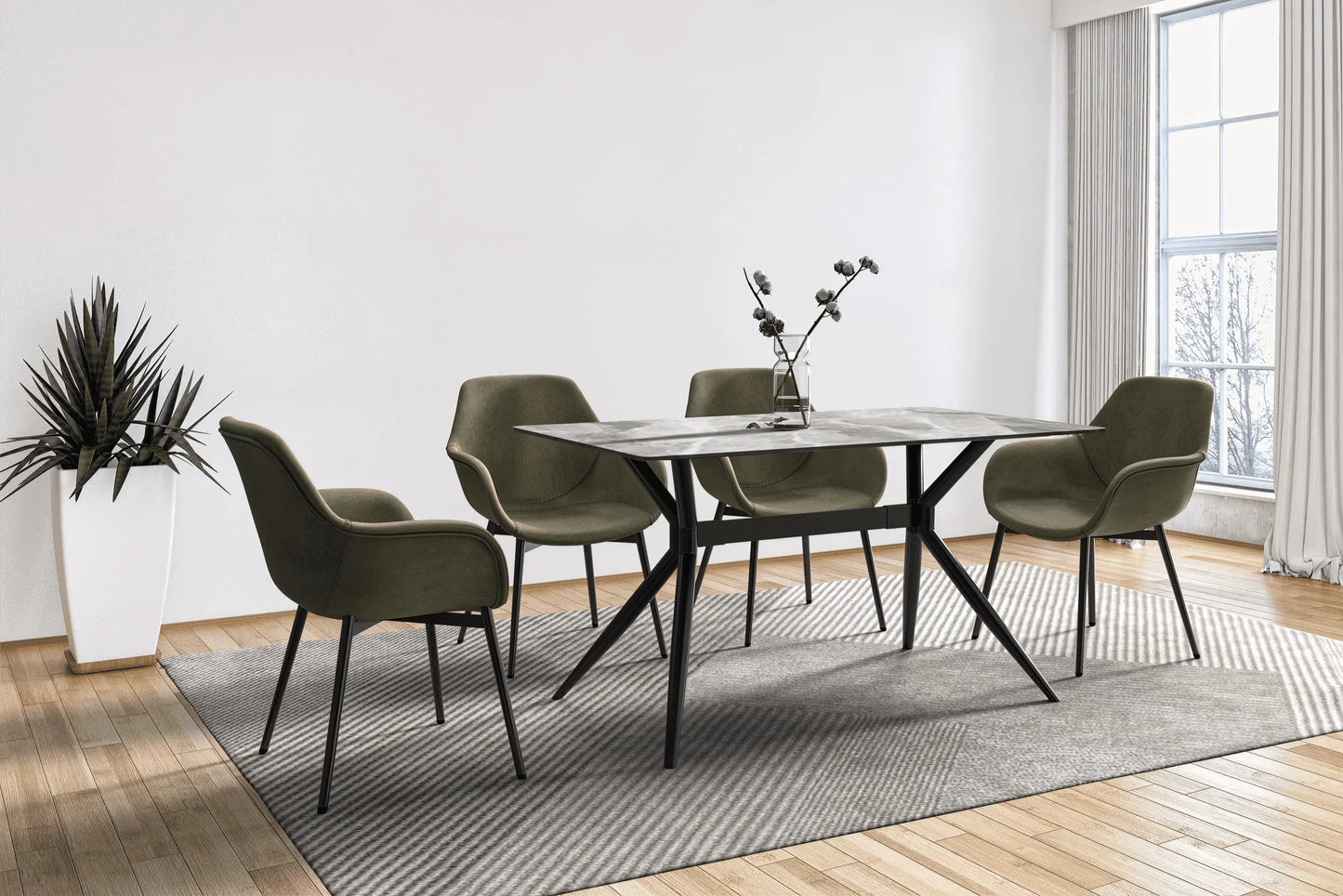 Elega Rectangular Dining Table with Sintered Stone or Glass Rectangular Top and Stainless Steel Base - Elax Furniture