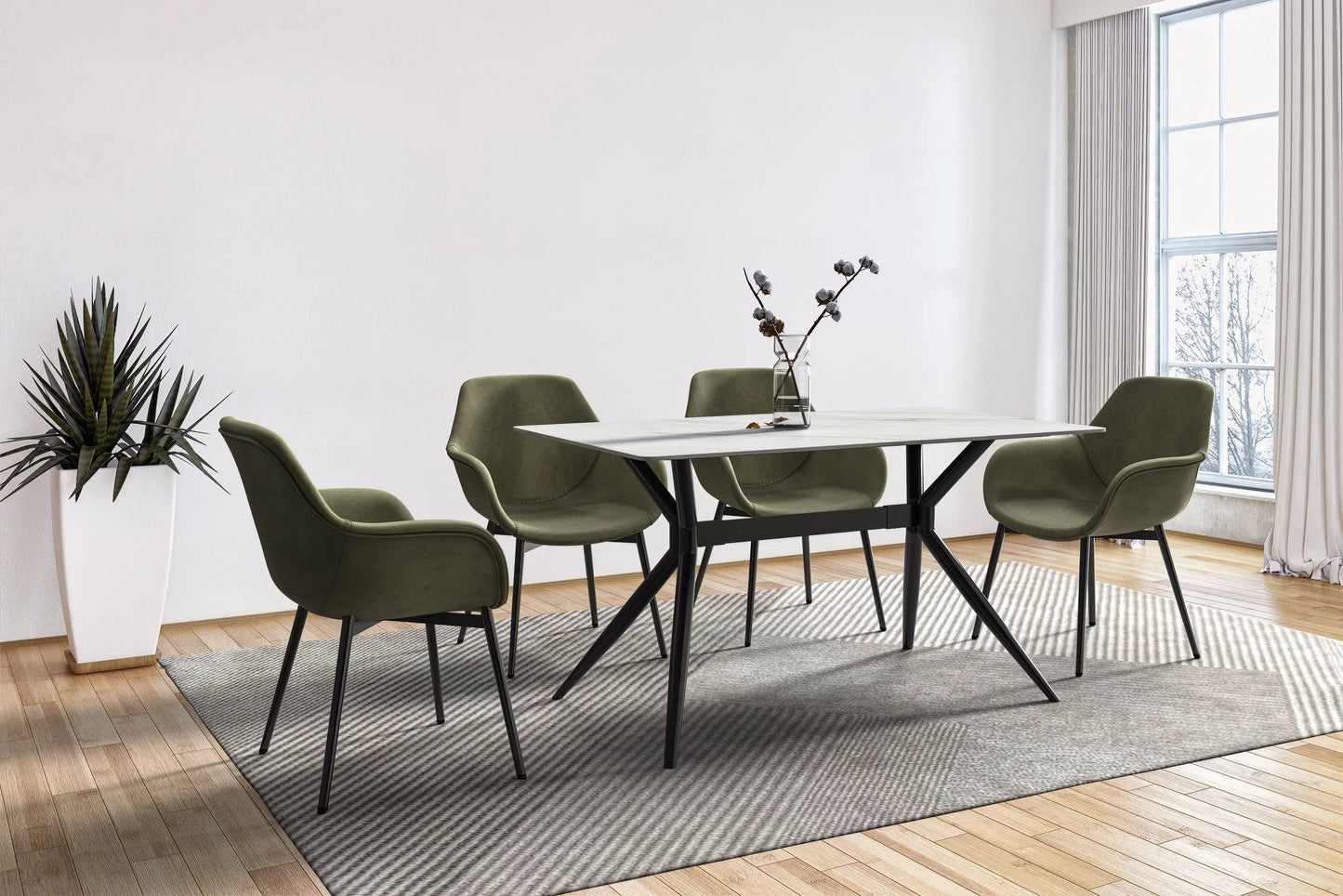 Elega Rectangular Dining Table with Sintered Stone or Glass Rectangular Top and Stainless Steel Base - Elax Furniture