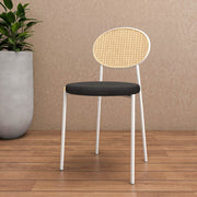 Euston Modern Upholstered Dining Chair with Round Wicker/Velvet Back Style White Leather Charcoal Dining Chair Leisuremod