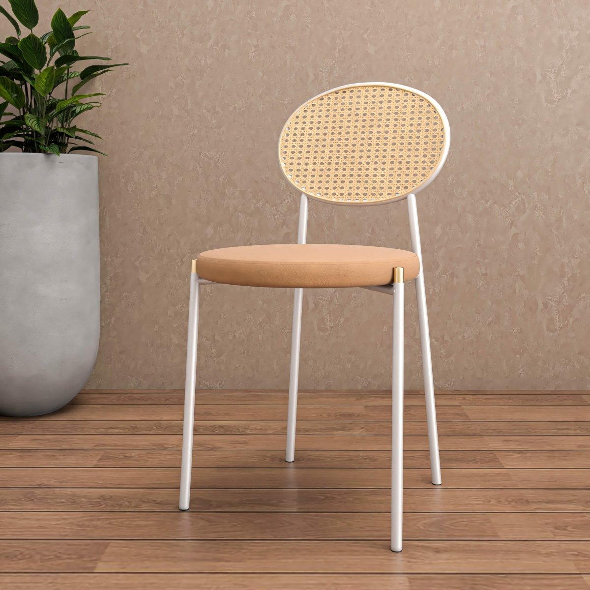 Euston Modern Upholstered Dining Chair with Round Wicker/Velvet Back Style White Wicker Brown Dining Chair Leisuremod