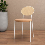 Euston Modern Upholstered Dining Chair with Round Wicker/Velvet Back Style White Wicker Brown Dining Chair Leisuremod