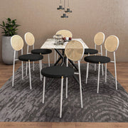 Euston Modern Upholstered Dining Chair with Round Wicker/Velvet Back Style White Wicker Black Dining Chair Leisuremod