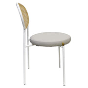 Euston Modern Upholstered Dining Chair with Round Wicker/Velvet Back Style White Leather White Dining Chair Leisuremod