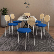 Euston Modern Upholstered Dining Chair with Round Wicker/Velvet Back Style White Wicker Navy Blue Dining Chair Leisuremod