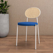 Euston Modern Upholstered Dining Chair with Round Wicker/Velvet Back Style White Wicker Navy Blue Dining Chair Leisuremod