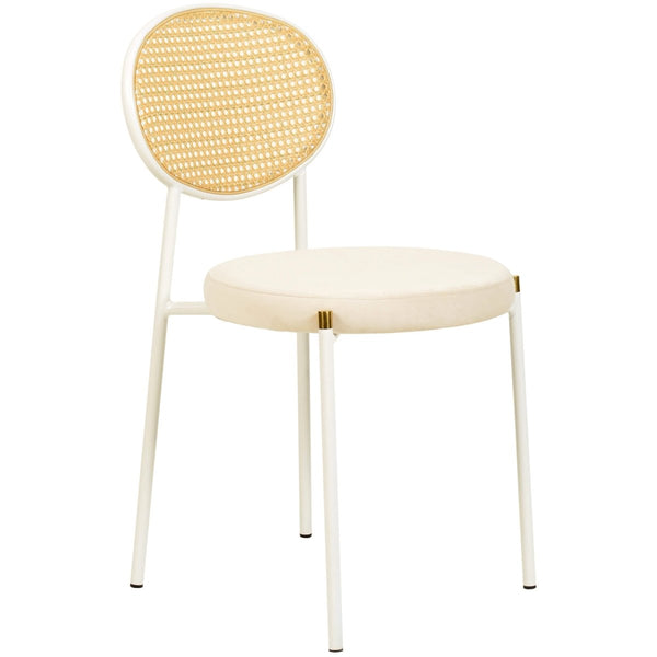 Euston Modern Upholstered Dining Chair with Round Wicker/Velvet Back Style White Wicker Beige Dining Chair Leisuremod
