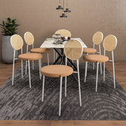 Euston Modern Upholstered Dining Chair with Round Wicker/Velvet Back Style White Wicker Brown Dining Chair Leisuremod