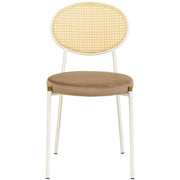 Euston Modern Upholstered Dining Chair with Round Wicker/Velvet Back Style White Wicker Brown Dining Chair Leisuremod