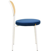 Euston Modern Upholstered Dining Chair with Round Wicker/Velvet Back Style White Wicker Navy Blue Dining Chair Leisuremod