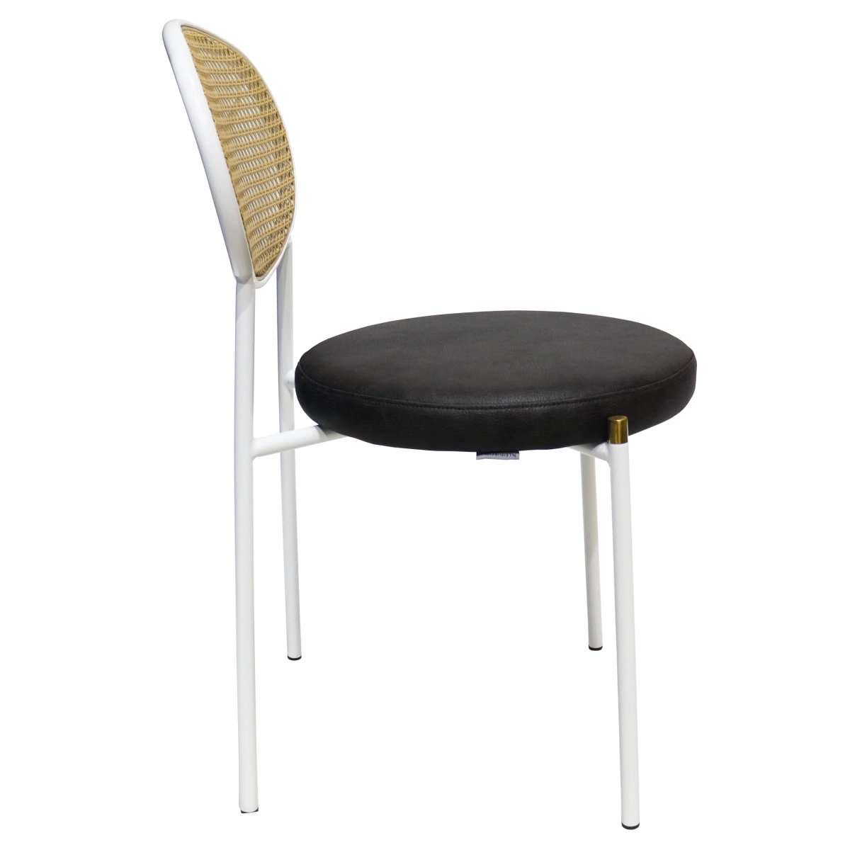 Euston Modern Upholstered Dining Chair with Round Wicker/Velvet Back Style White Leather Charcoal Dining Chair Leisuremod