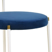 Euston Modern Upholstered Dining Chair with Round Wicker/Velvet Back Style White Wicker Navy Blue Dining Chair Leisuremod