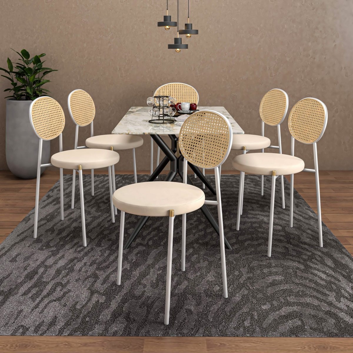 Euston Modern Upholstered Dining Chair with Round Wicker/Velvet Back Style White Wicker Beige Dining Chair Leisuremod
