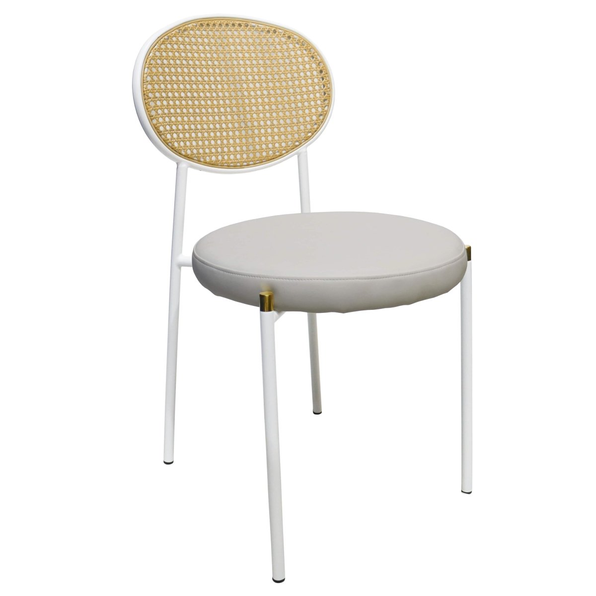 Euston Modern Upholstered Dining Chair with Round Wicker/Velvet Back Style White Leather White Dining Chair Leisuremod