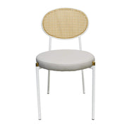 Euston Modern Upholstered Dining Chair with Round Wicker/Velvet Back Style White Leather White Dining Chair Leisuremod
