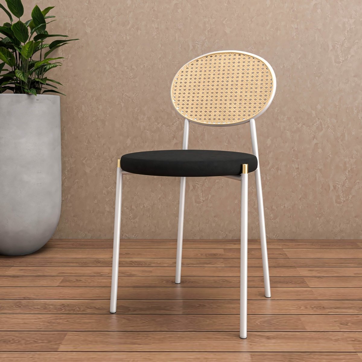 Euston Modern Upholstered Dining Chair with Round Wicker/Velvet Back Style White Wicker Black Dining Chair Leisuremod