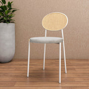 Euston Modern Upholstered Dining Chair with Round Wicker/Velvet Back Style White Leather White Dining Chair Leisuremod