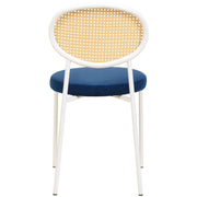 Euston Modern Upholstered Dining Chair with Round Wicker/Velvet Back Style White Wicker Navy Blue Dining Chair Leisuremod