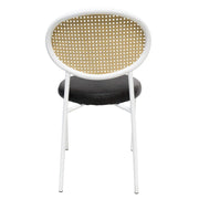 Euston Modern Upholstered Dining Chair with Round Wicker/Velvet Back Style White Leather Charcoal Dining Chair Leisuremod