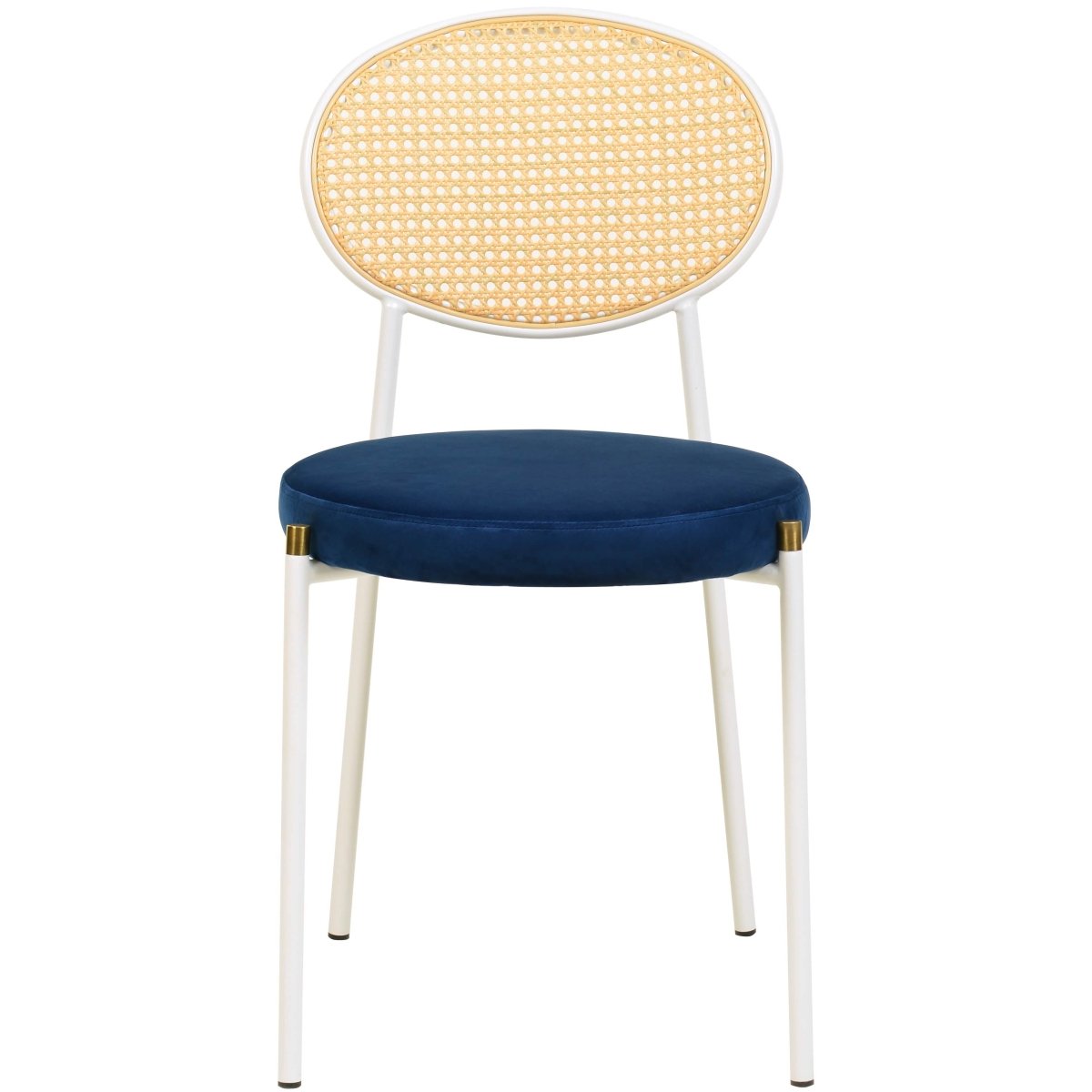 Euston Modern Upholstered Dining Chair with Round Wicker/Velvet Back Style White Wicker Navy Blue Dining Chair Leisuremod