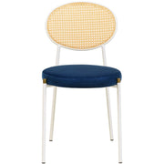 Euston Modern Upholstered Dining Chair with Round Wicker/Velvet Back Style White Wicker Navy Blue Dining Chair Leisuremod