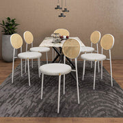 Euston Modern Upholstered Dining Chair with Round Wicker/Velvet Back Style White Leather White Dining Chair Leisuremod