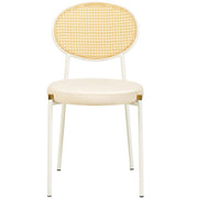Euston Modern Upholstered Dining Chair with Round Wicker/Velvet Back Style White Wicker Beige Dining Chair Leisuremod