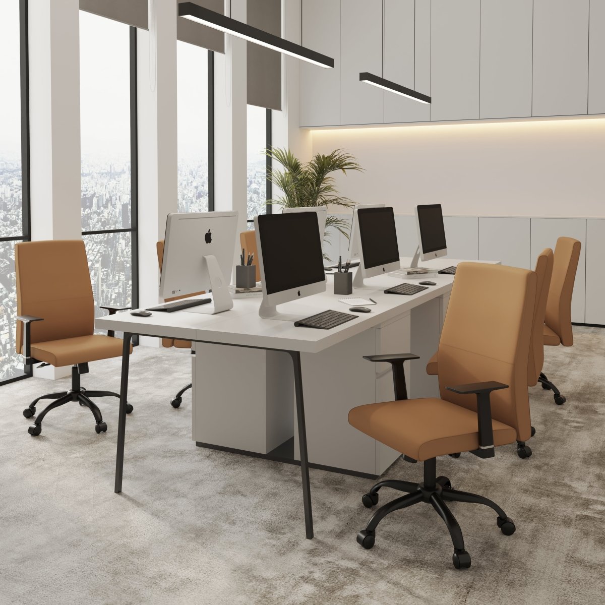 Evander Leather Office Chair in Aluminum with Adjustable Height and Swivel Acorn Brown Office Chair Leisuremod