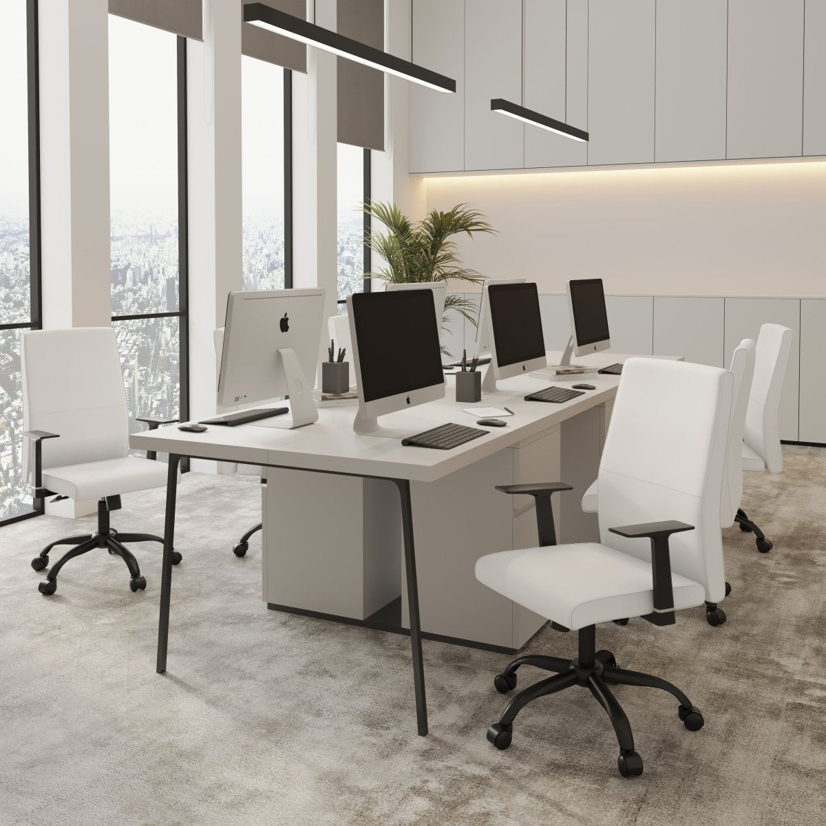 Evander Leather Office Chair in Aluminum with Adjustable Height and Swivel White Office Chair Leisuremod