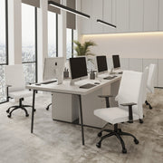 Evander Leather Office Chair in Aluminum with Adjustable Height and Swivel White Office Chair Leisuremod