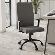 Evander Leather Office Chair in Aluminum with Adjustable Height and Swivel Grey Office Chair Leisuremod