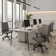 Evander Leather Office Chair in Aluminum with Adjustable Height and Swivel Grey Office Chair Leisuremod