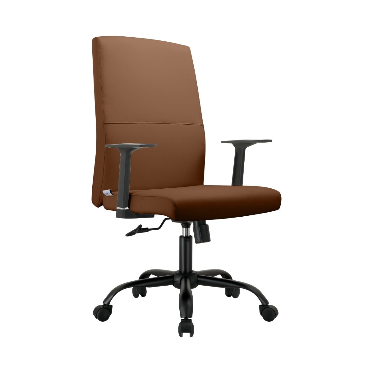 Evander Leather Office Chair in Aluminum with Adjustable Height and Swivel Dark Brown Office Chair Leisuremod