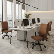 Evander Leather Office Chair in Aluminum with Adjustable Height and Swivel Dark Brown Office Chair Leisuremod